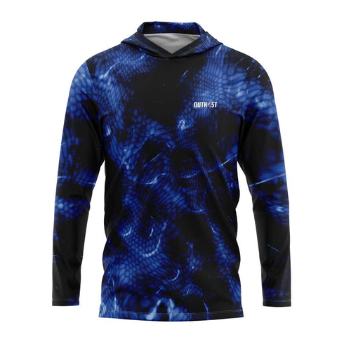 Blue Chameleon Camo Hooded Fishing Shirt