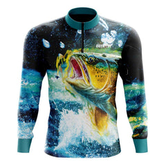 Blue Grunge Trout Fishing Shirt