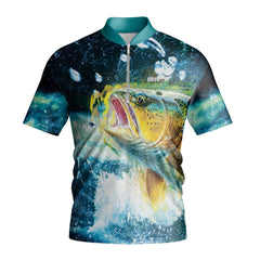 Blue Grunge Trout SS Fishing Shirt