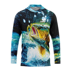 Blue Grunge Hooded Fishing Shirt