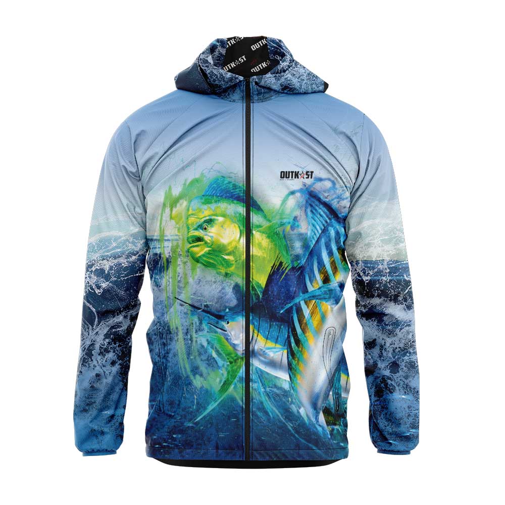 Blue Grunge Camo Fishing Waterproof Windbreaker, Drymac Jacket