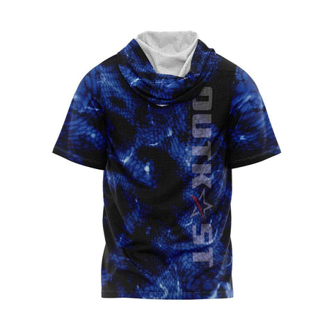 Blue Chameleon Camo Short Sleeve Hooded Fishing Shirt