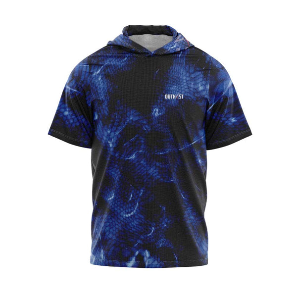 Blue Chameleon Camo Short Sleeve Hooded Fishing Shirt