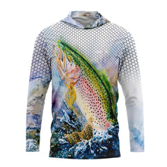 Rainbow Trout Jumping Hooded Fishing Shirt