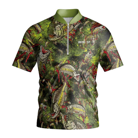 Lime TigerFish Camo Short Sleeve Fishing Shirt