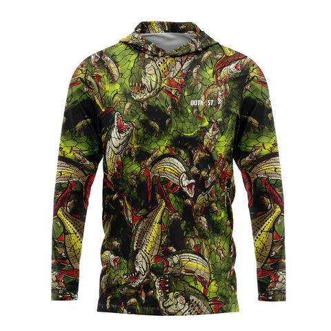 Lime TigerFish Camo Hooded Fishing Shirt