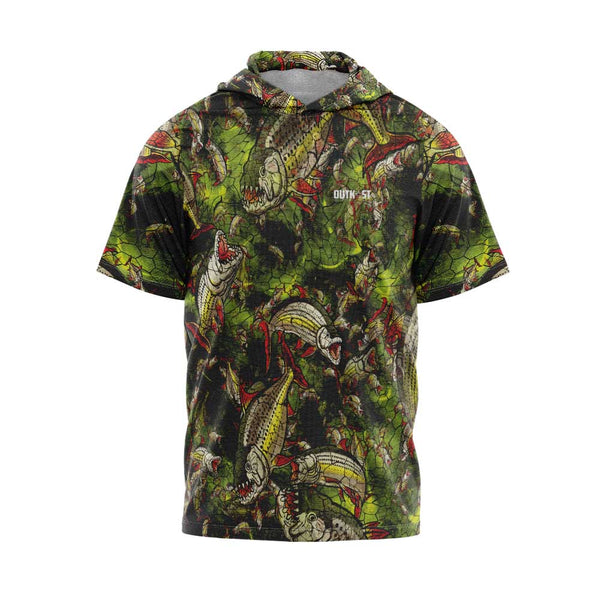 Lime TigerFish Camo Hooded Fishing Shirt