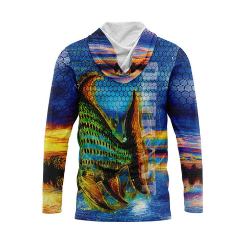 TigerFish Blue Hooded Fishing Shirt