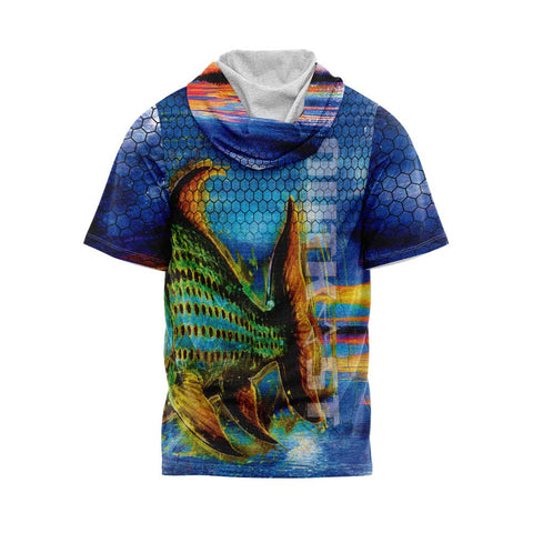 TigerFish Blue Short Sleeve Hooded Shirt