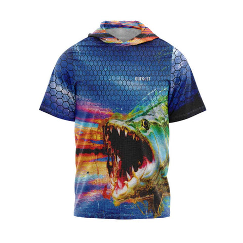 TigerFish Blue Short Sleeve Hooded Shirt