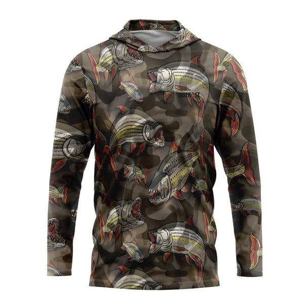 TigerFish Camo Hooded Long Sleeve Fishing Shirt