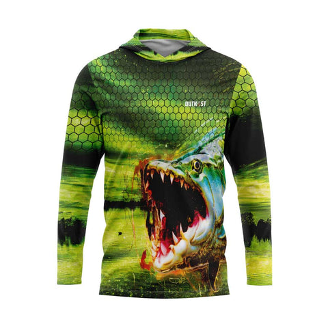 TigerFish Green Hooded Fishing Shirt