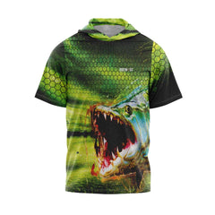 TigerFish Green Short Sleeve Hooded Shirt