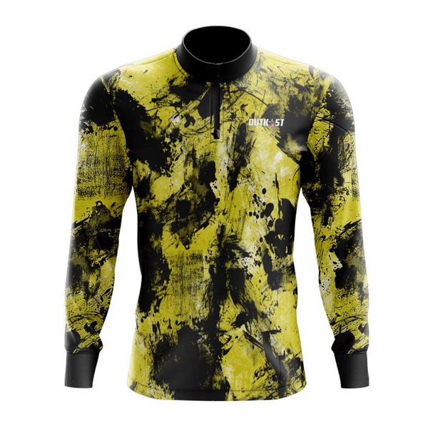 Yellow Grunge Camo Long Sleeve Fishing Shirt