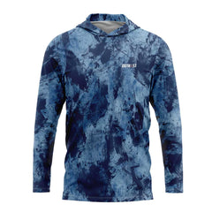 Blue Grunge Hooded Fishing Shirt