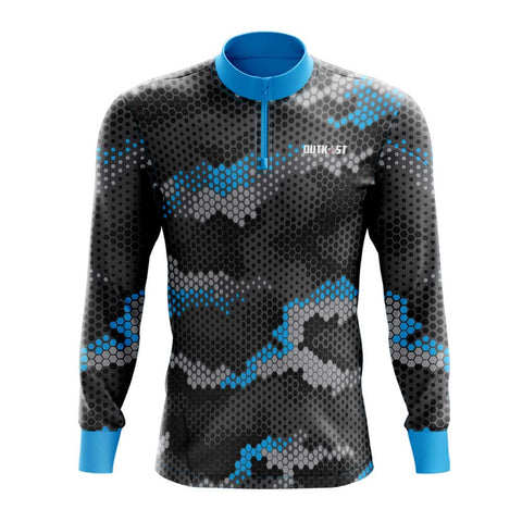 Blue Hex Camo Fishing Shirt