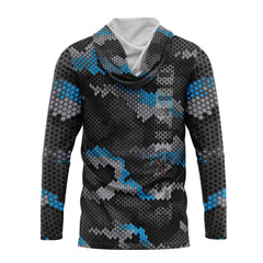 Blue Hex Camo Hooded Fishing Shirt