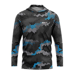 Blue Hex Camo Hooded Fishing Shirt