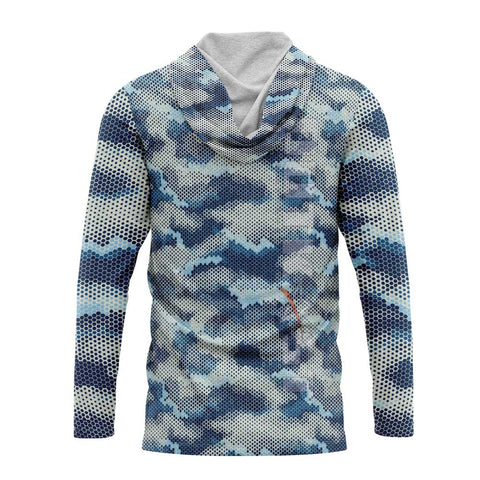 Blue Pixel Camo Hooded Fishing Shirt