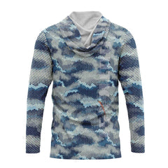 Blue Pixel Camo Hooded Fishing Shirt