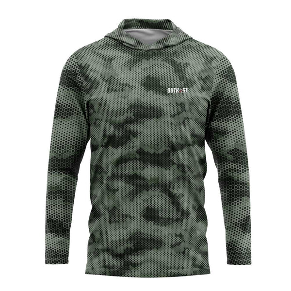 Green Hex Camo Hooded Fishing Shirt