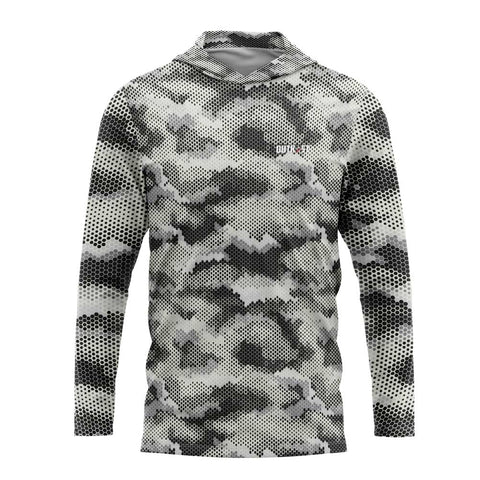 Grey Hex Camo Hooded Fishing Shirt