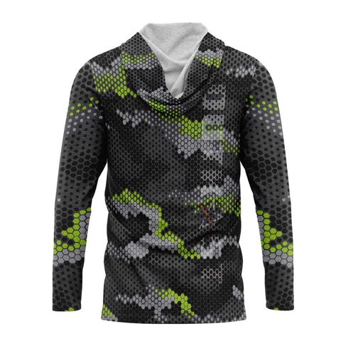 Lime Green Hex Camo Hooded Fishing Shirt