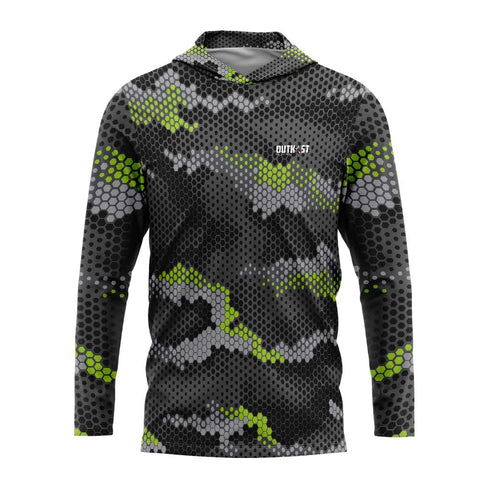 Lime Green Hex Camo Hooded Fishing Shirt