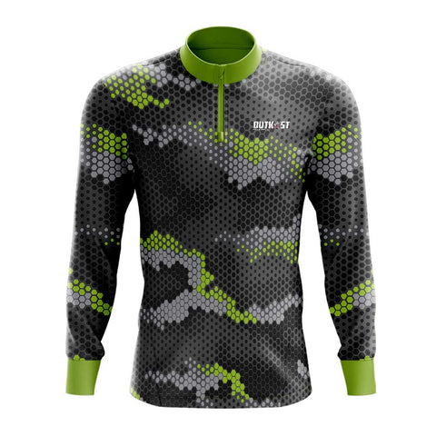 Lime Green Hex Camo Fishing Shirt