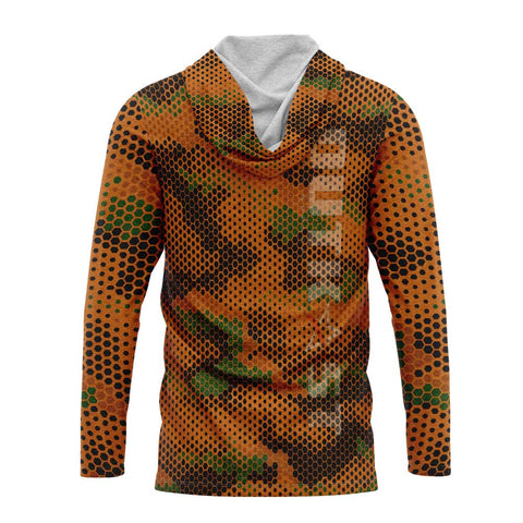 Orange Hex Camo Hooded Fishing Shirt