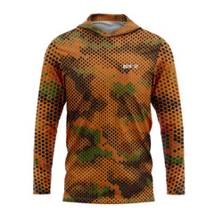 Orange Hex Camo Hooded Fishing Shirt