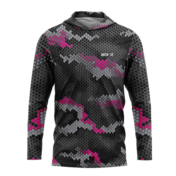 Pink Hex Camo Hooded Fishing Shirt