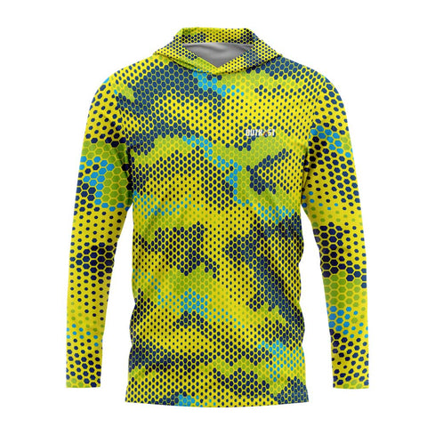 Yellow Pixel Camo Hooded Fishing Shirt